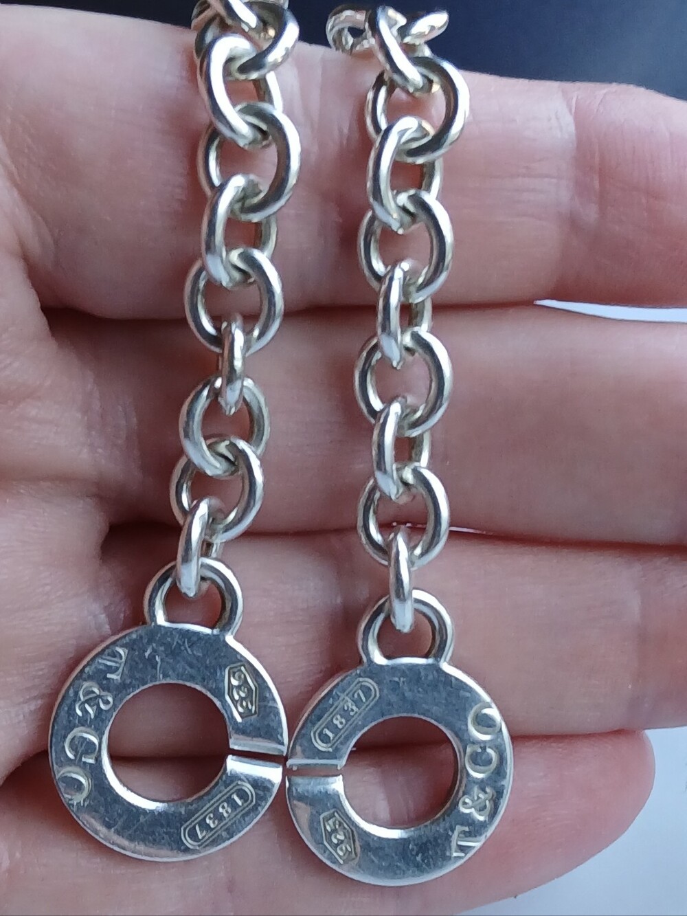 Auth Tiffany & Co. 1837 Interlocking Circles Toggle Bracelet Sterling Silver